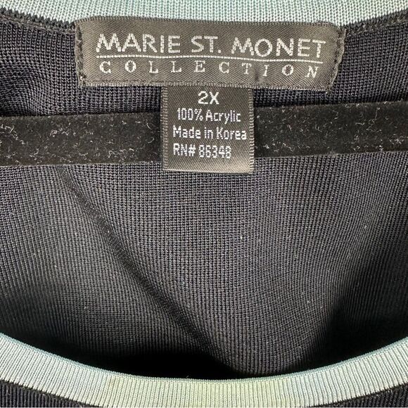 Marie St. Monet Sleeveless Top Black with Aqua Trim Sz 2X - Picture 4 of 6